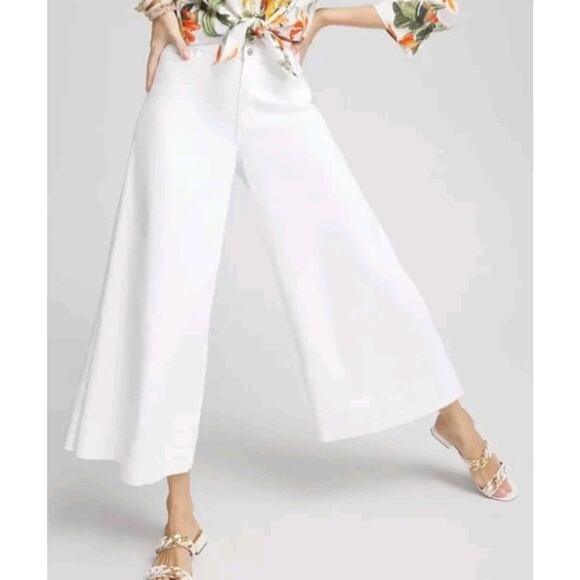 Chico's Pants - Chicos Denim High Rise Culotte Trouser White 25" Inseam Wide 17" Leg Stretch 12